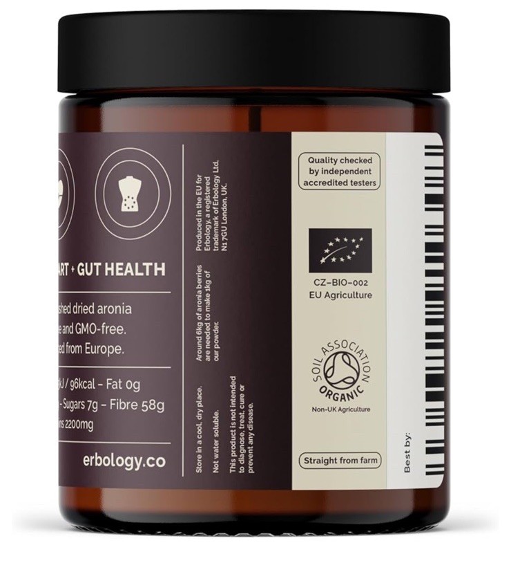 ERBOLOGY Organic Aronia 100% Pure Berry Powder 3.2 oz – 30 Servings New Sealed