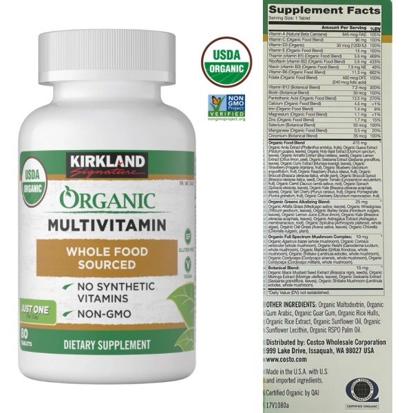 🇺🇸Kirkland Signature Organic Multivitamin 80 Tablet Whole Food Non GMO Organic