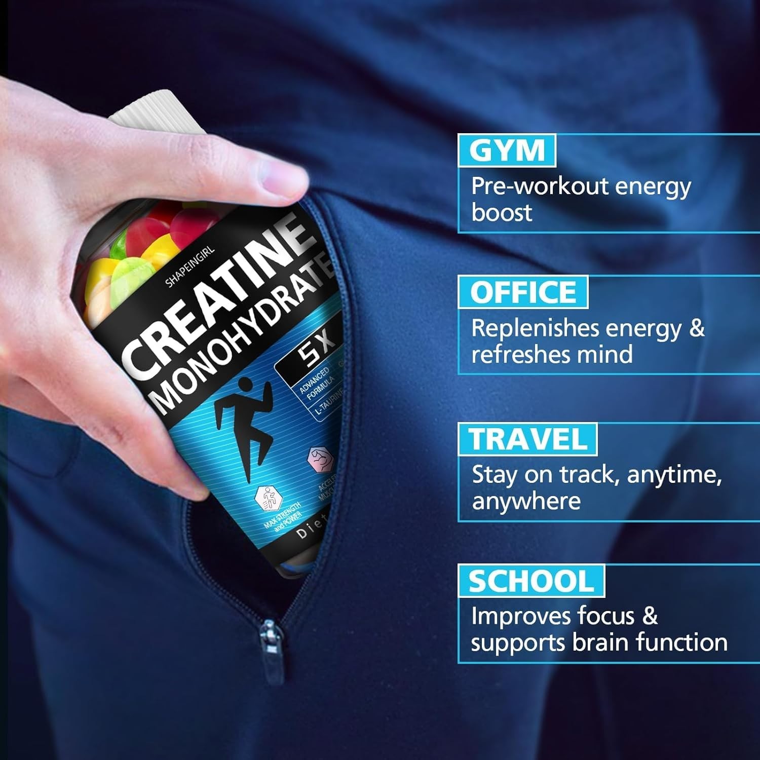 Creatine Monohydrate Gummies for Men & Women – Low Sugar Chewable Creatine Gummi