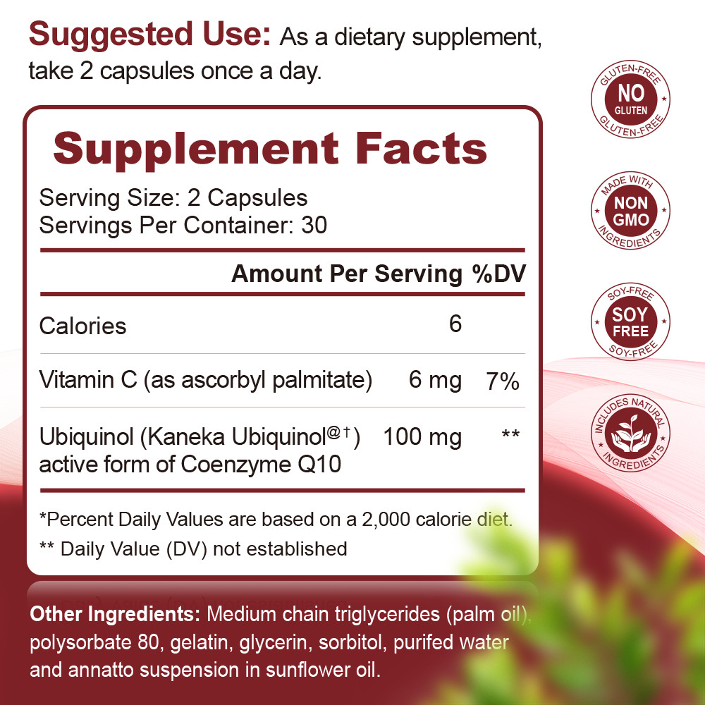 Ubiquinol CoQ10 100mg Softgels – 60 Capsules Dietary Supplement