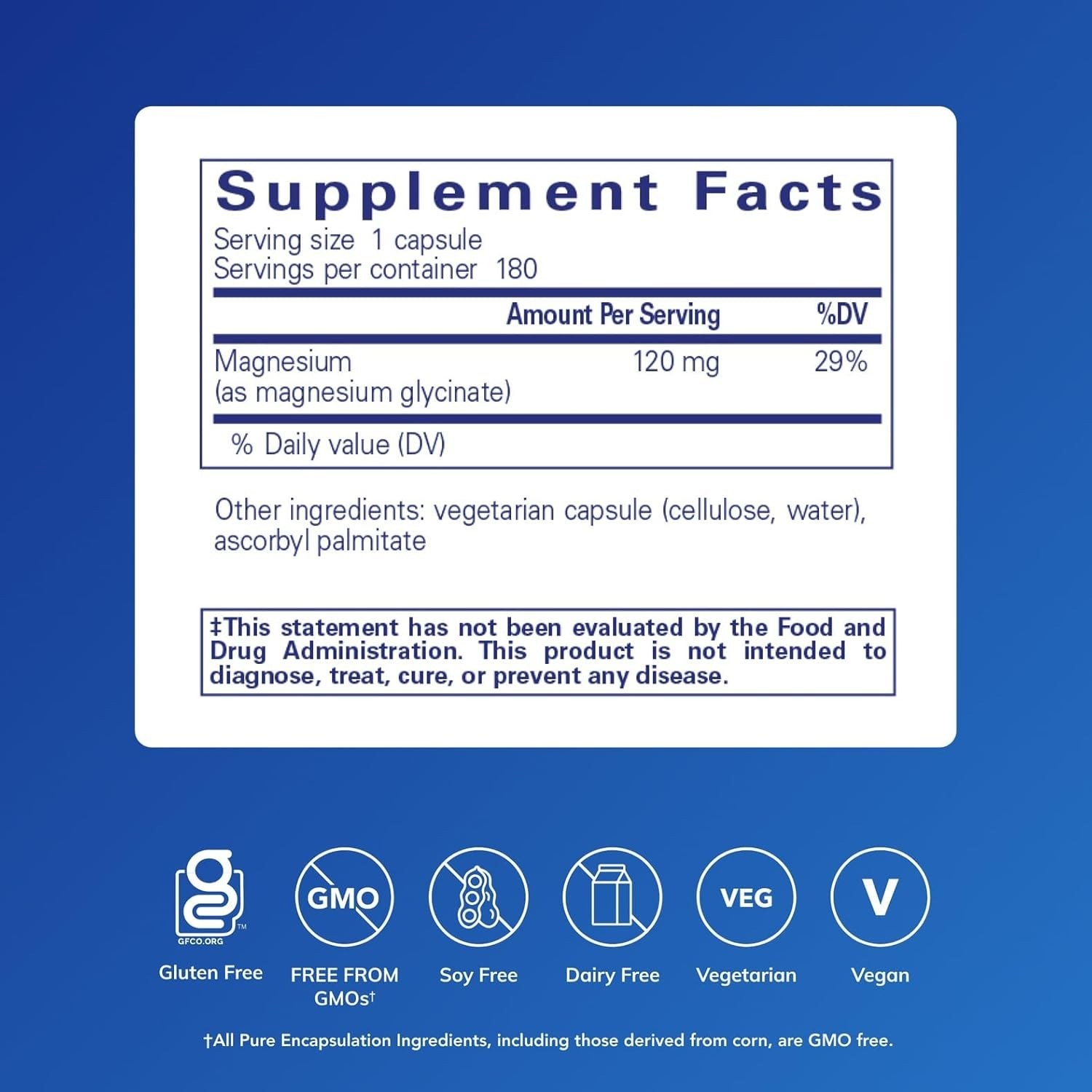 Glicinato de Magnesio 180ct Pure Encapsulation