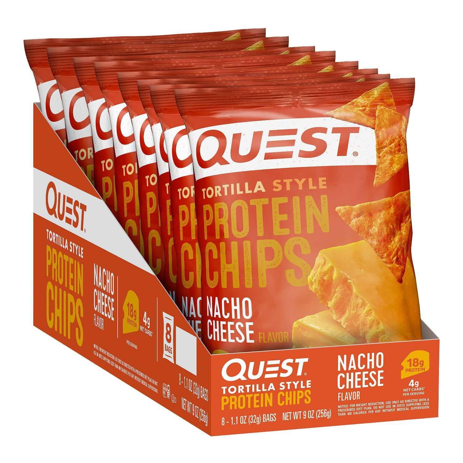 Quest Tortilla Style Protein Chips Nacho Cheese Flavor 8 Bags 32g ea NEW