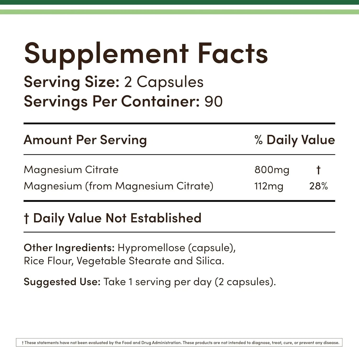 Magnesium Citrate Capsules 180 Capsules (Citrato De Magnesio) 800Mg Servings, Ve