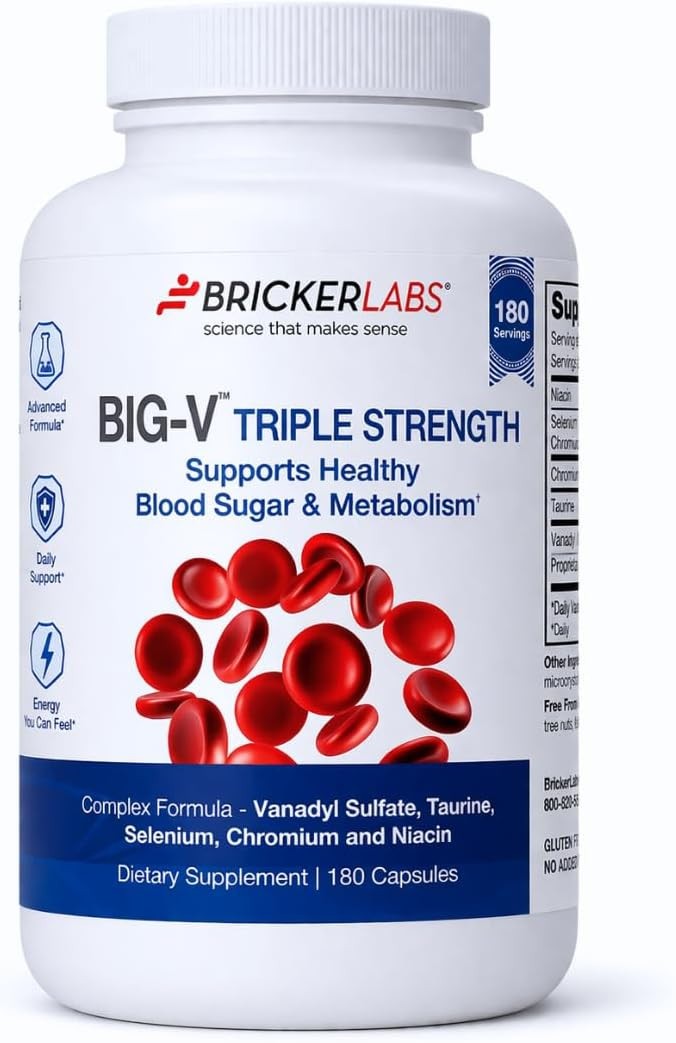 BRICKER LABS BIG-V TRIPLE STRENGTH BLOOD SUGAR SUPPLEMENT 180 CAPSULES 12/2028
