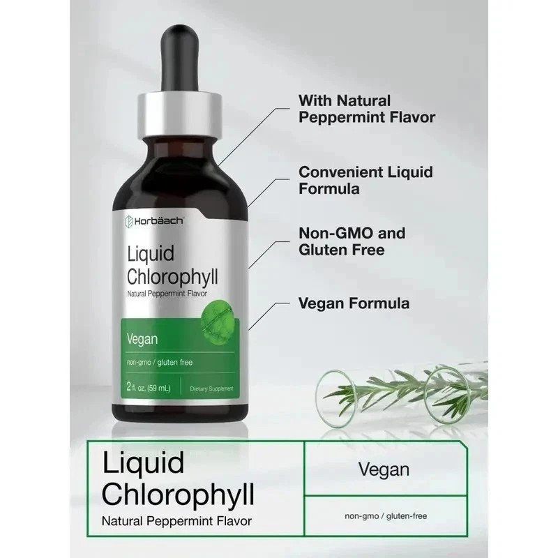 Horbäach Liquid Chlorophyll Drops | Natural oz | 2 Peppermint Flavor | Vegan