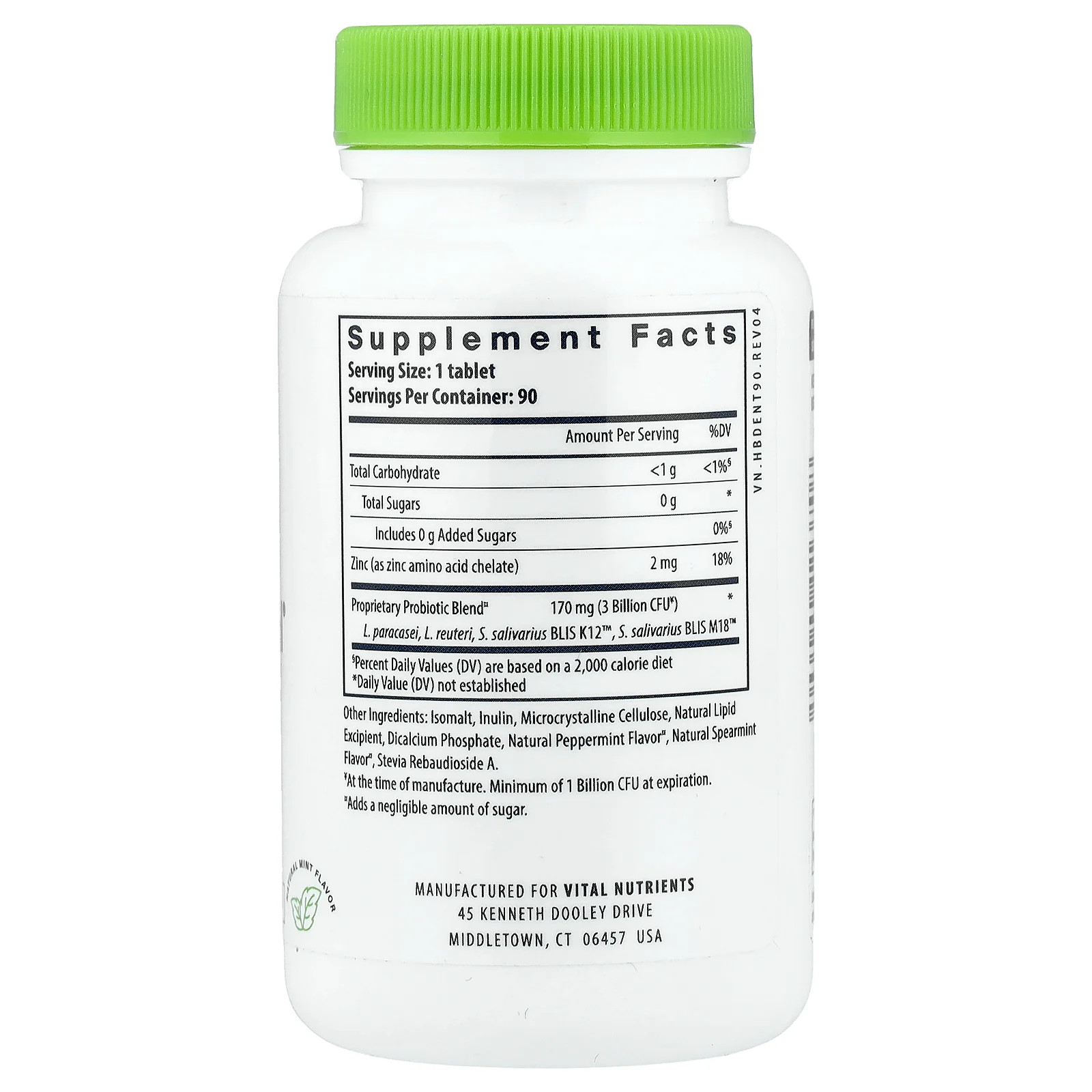 Hyperbiotics PRO-Dental Natural Mint Flavor 90 Chewable Tablets Gluten-Free,