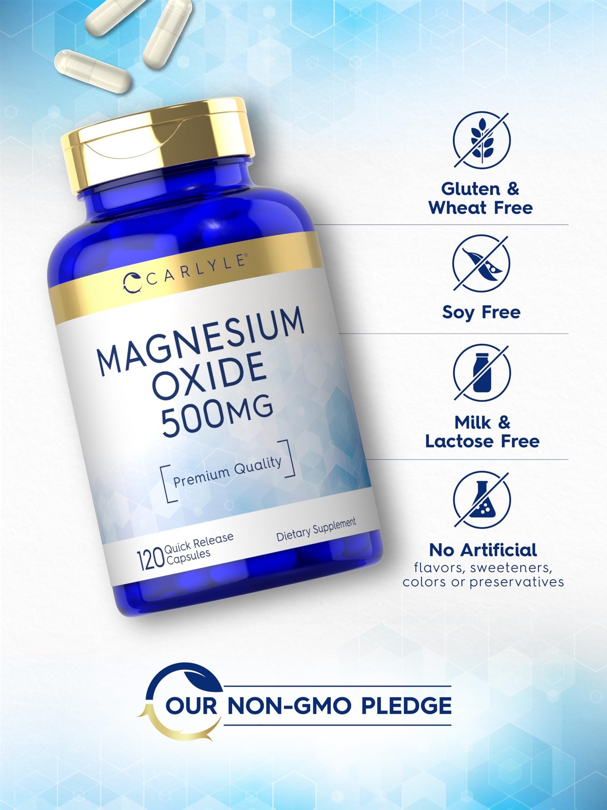 Carlyle Magnesium Oxide 500mg | 120 Capsules | 120 Count (Pack of 1), White