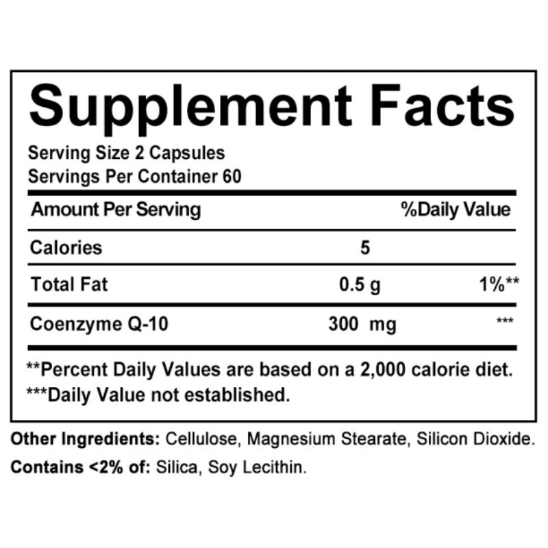 CoQ10 – Co Enzyme Pure Ubiquinone CQ10 Of Coenzyme Q10 300mg 30/60/120Vegan Caps