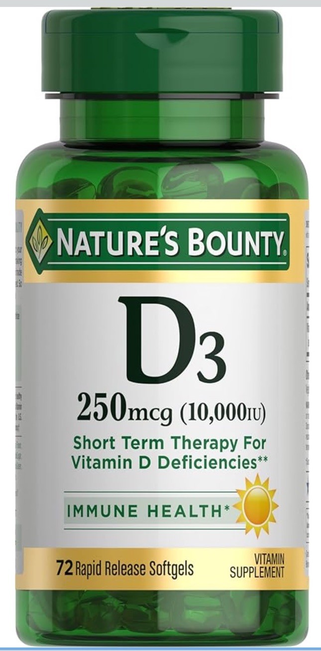 Nature’s Bounty D3 250mcg (10,000 IU), 72 Rapid Release Softgels Exp 04/2028