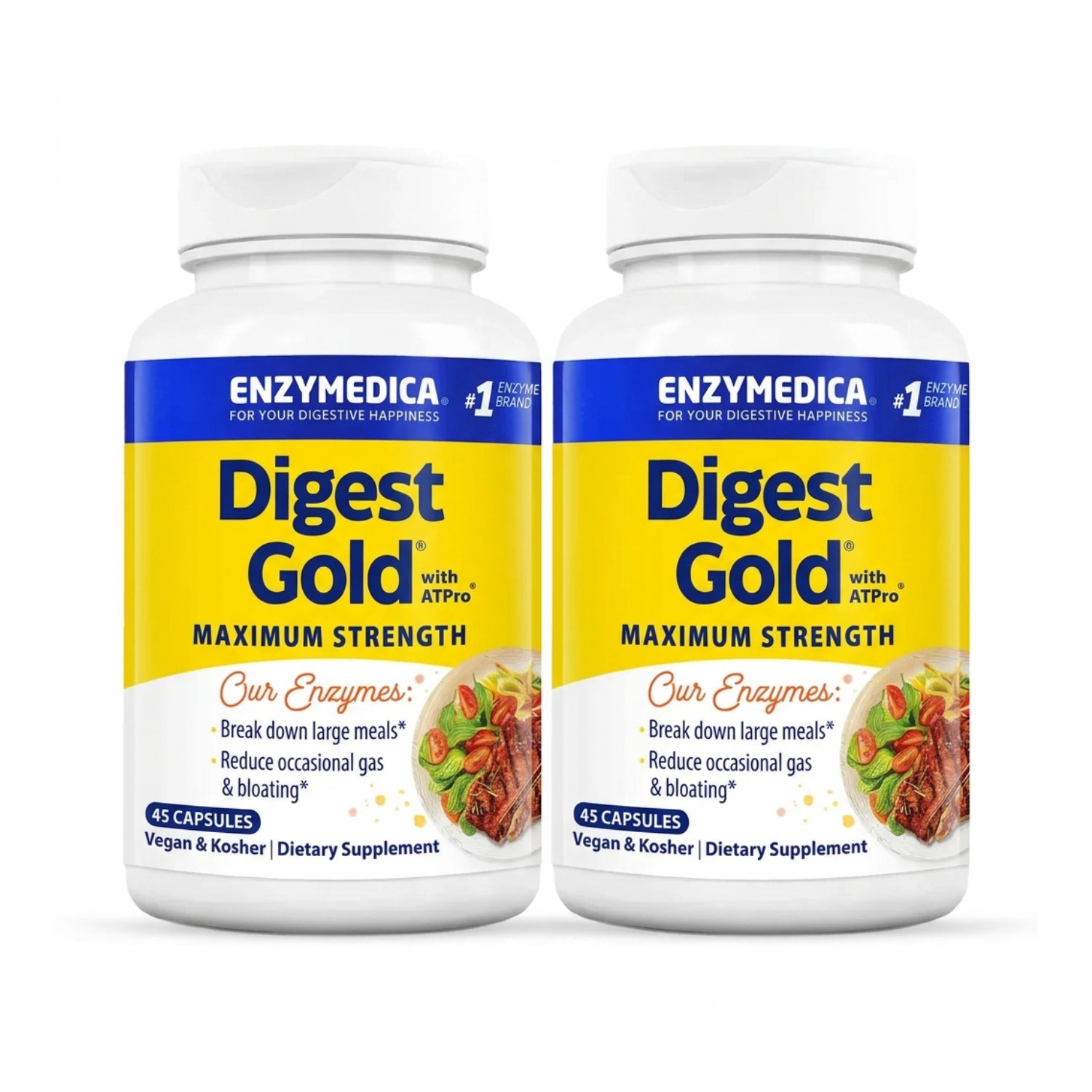 Enzymedica Digest Gold Maximum Strength with ATPro – 45 Capsules – Lot of 2