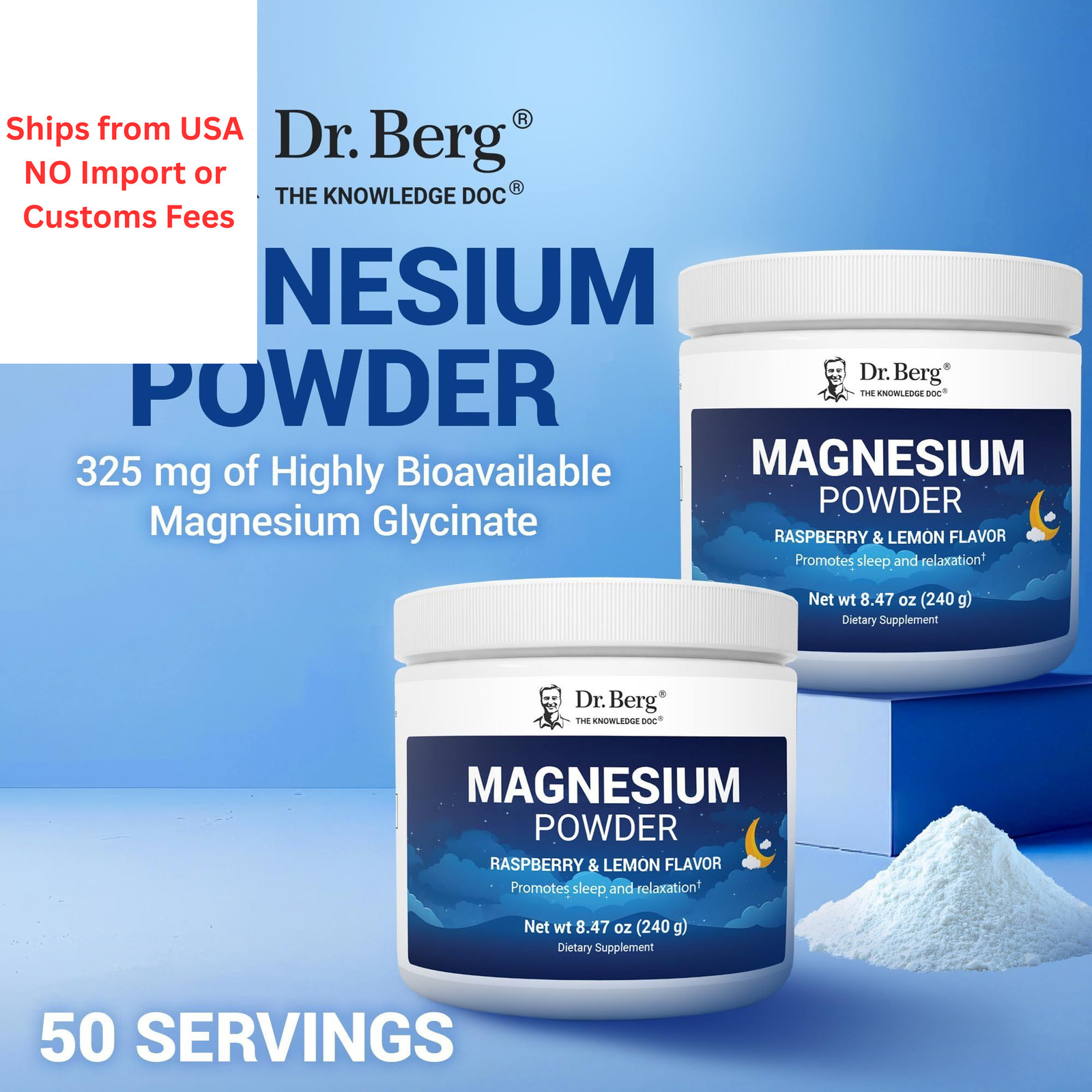 Dr. Berg Magnesium Glycinate Powder for Sleep, 8.47 Ounce (Pack of 1)