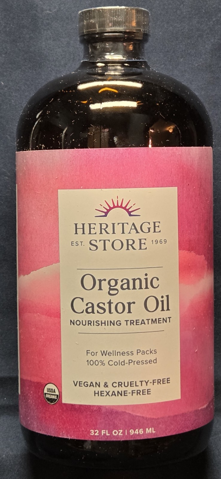 32oz Organic Castor Oil, Heritage Store Cold Pressed, Hexane Free