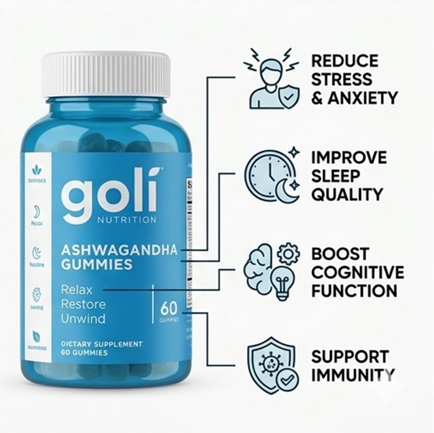 Goli 3-Pack Bundle: ACV, Ashwagandha, Probiotics Gummies 180ct Vegan Supplement