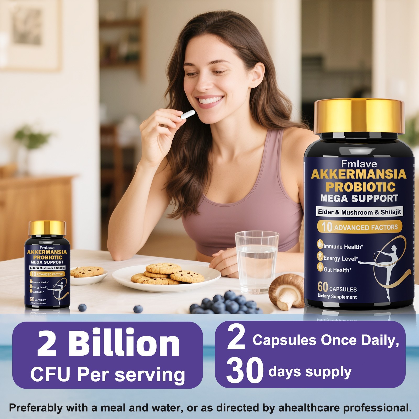 Akkermansia Muciniphila Probiotic for Gut Health Weight Loss 60/120/240 Capsules