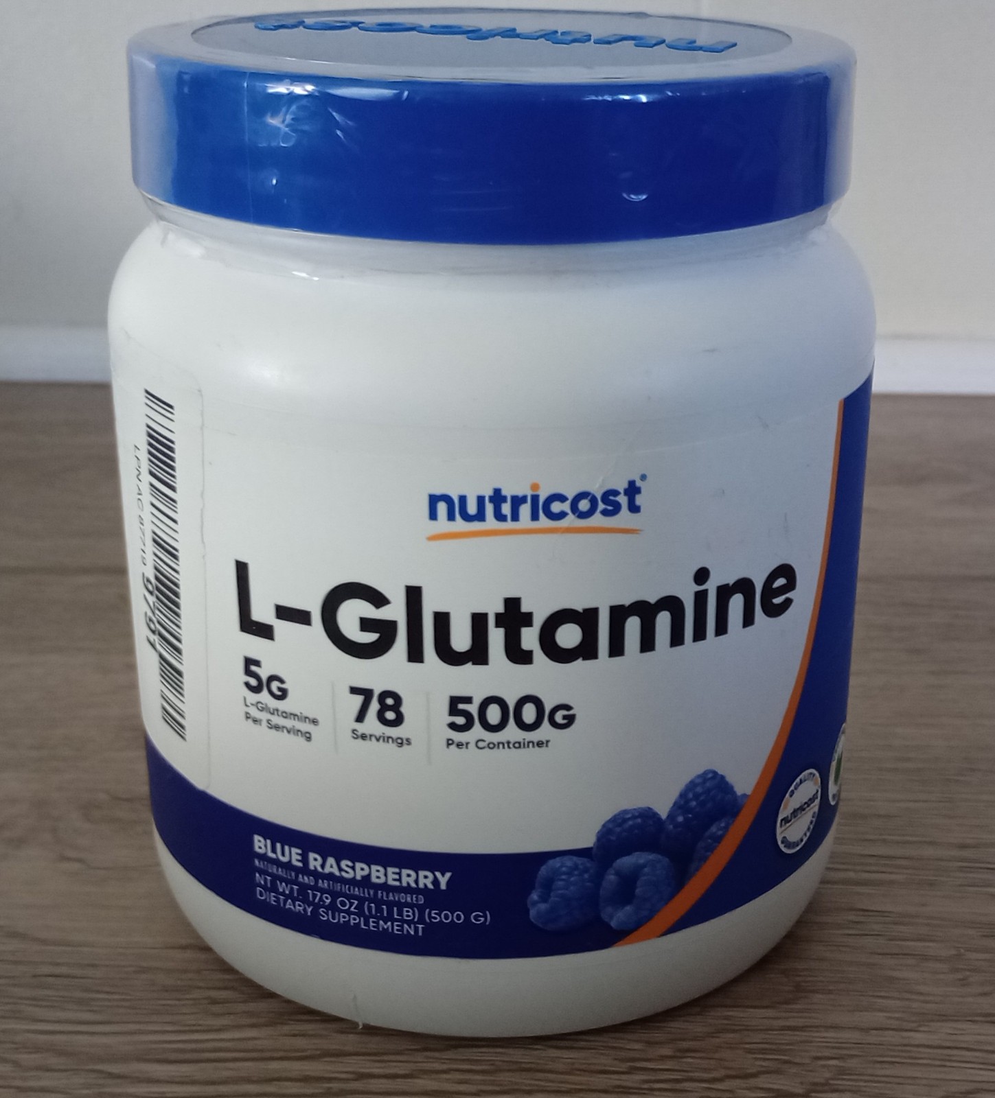 Nutricost L-Glutamine Powder 17.9oz. 500 G Blue Raspberry 78 Servings Exp. 01/28