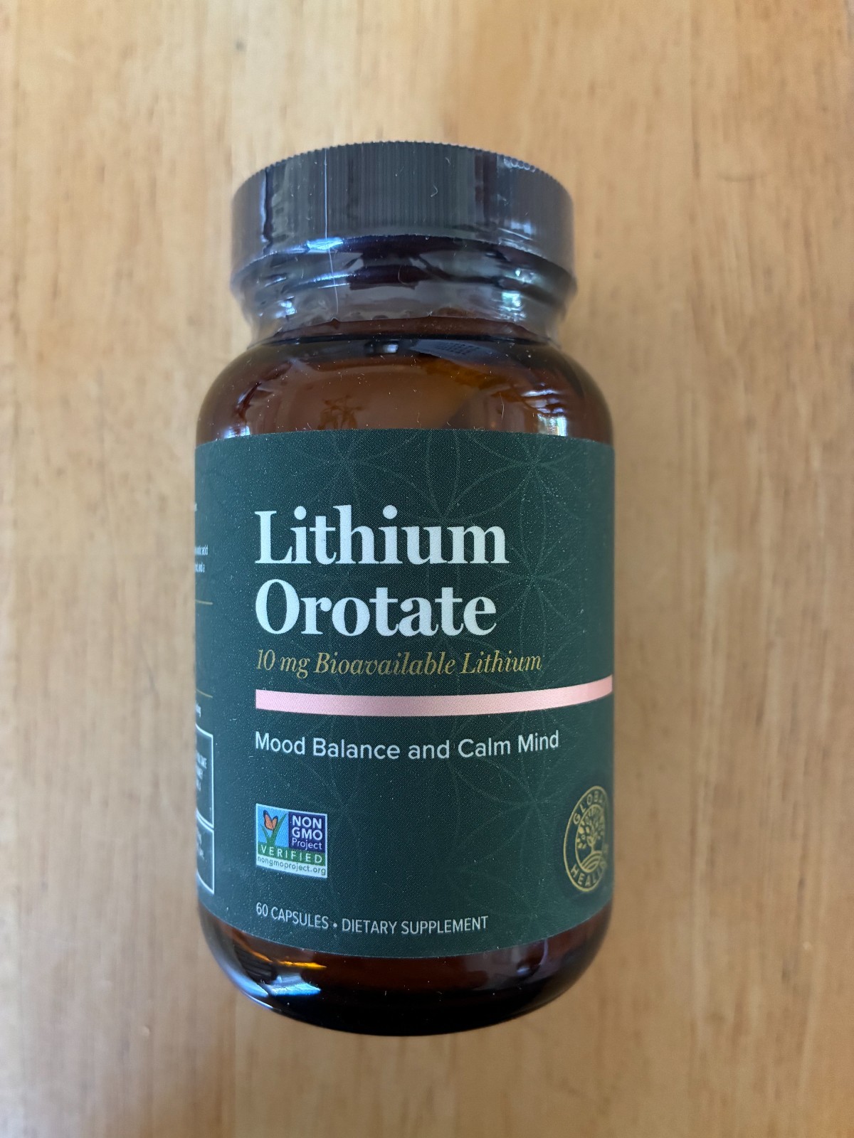 Global Healing Lithium Orotate 10mg Non-GMO Gluten Free Vegan Friendly 60 Caps