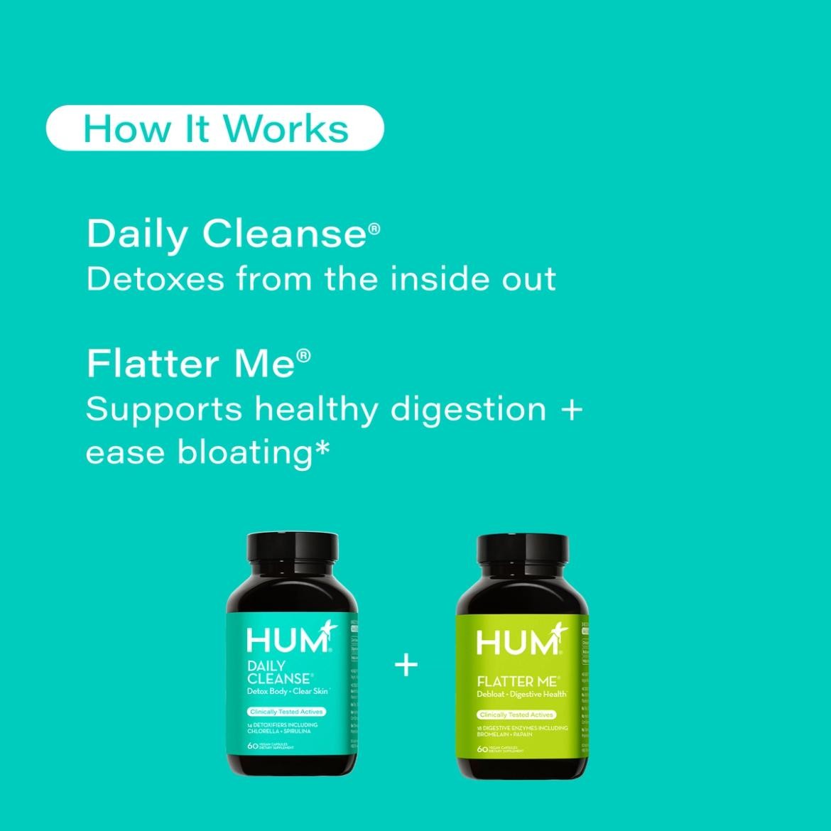 HUM Debloat Detox Duo Digestive Cleanse Supplement Bundle Total Veg 120 Capsule