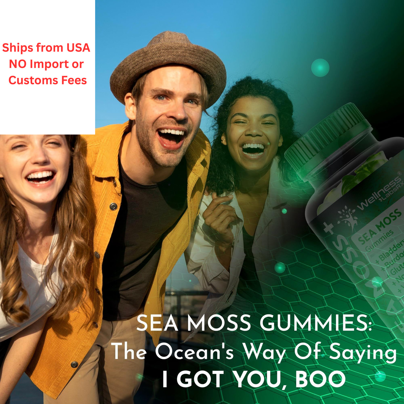 WELLNESS LABSRX Sea Moss Gummies, 3200mg Irish 90 Count (Pack of 1)