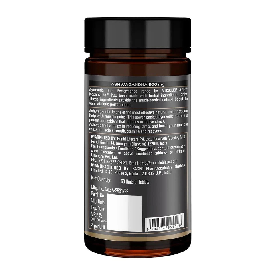 MuscleBlaze Koshaveda Ashwagandha 500mg For Enhance Performance & Strength 120pc