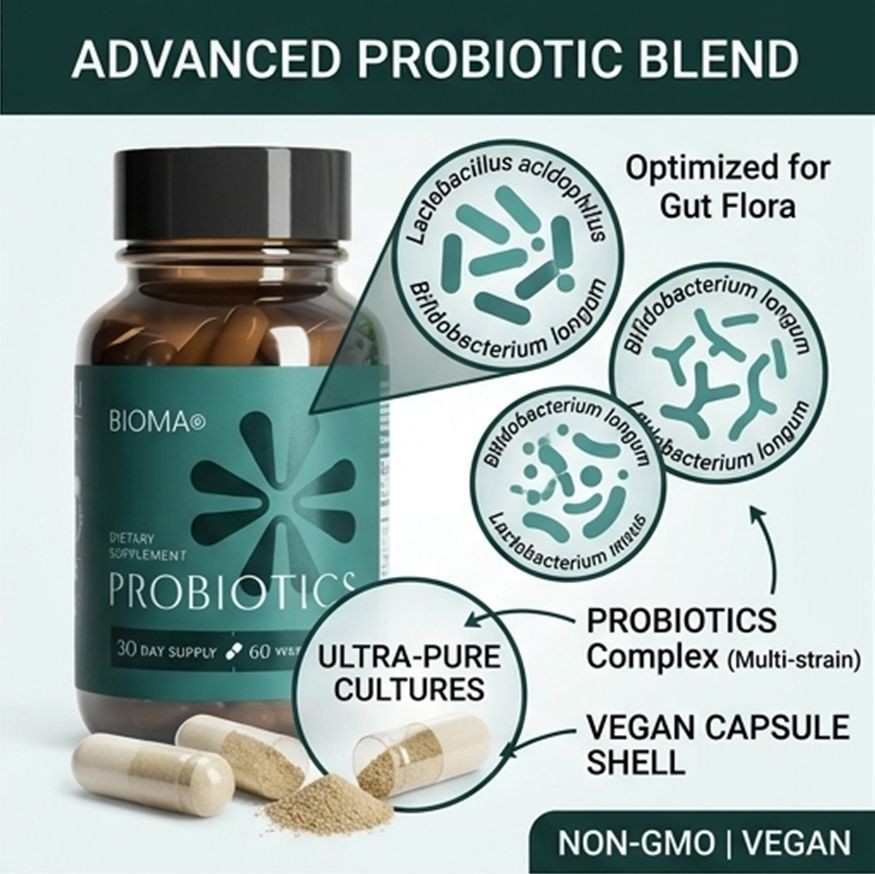 Bioma Daily Probiotics Vegan Capsules – 2 Pack – Digestive Health Support Aid