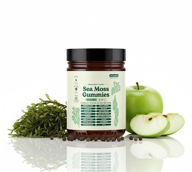 3PCS 16 in 1 Organic Sea Moss Gummy Irishmoss Extract 6000Mg Green Apple Flavor
