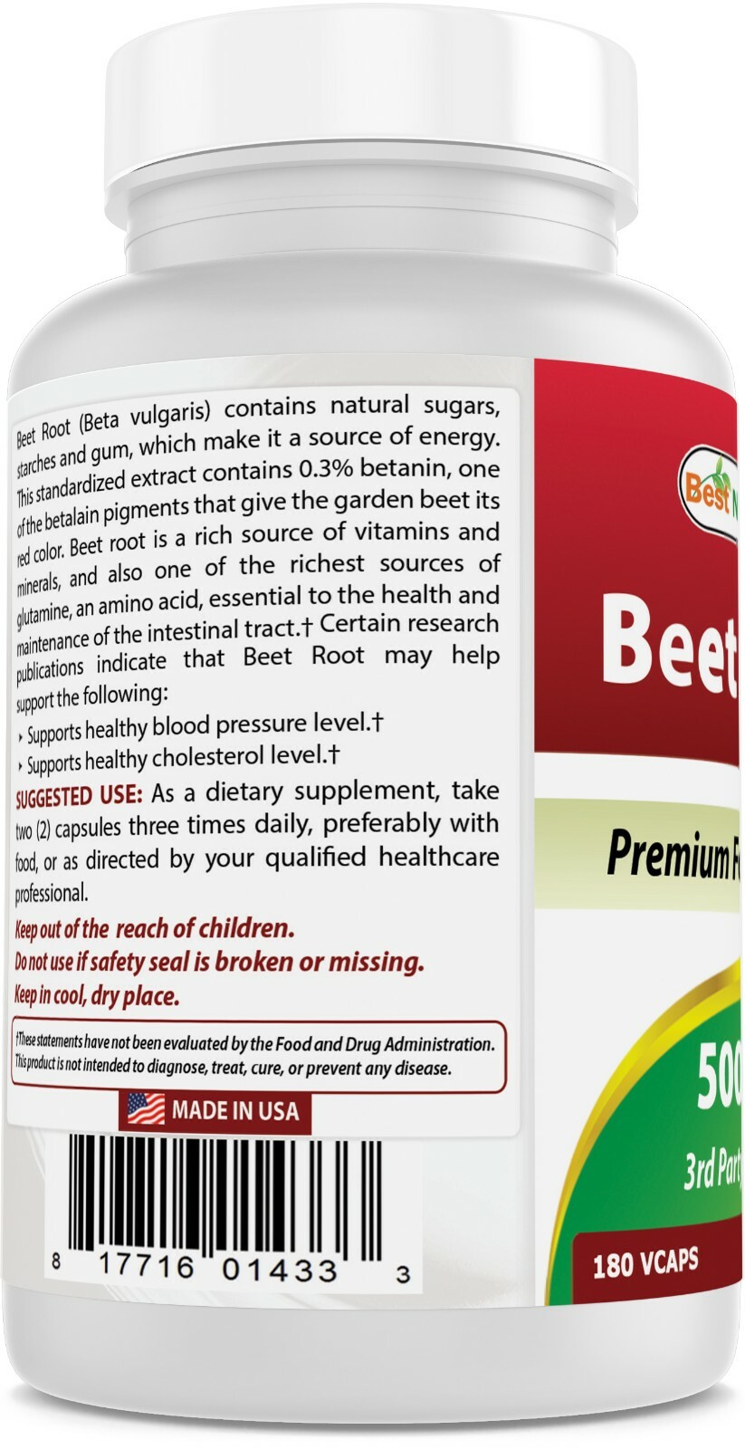 Best Naturals Beet Root Powder 500 Mg 180 Count Aids in Healthy Circulation