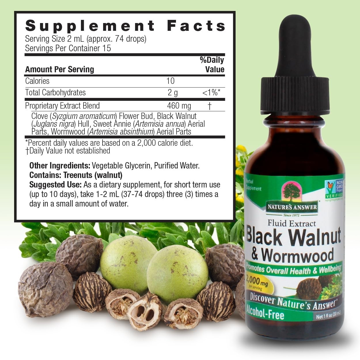 Nature’s Answer 2000mg Black Walnut & Wormwood for Gut Health & Vitality