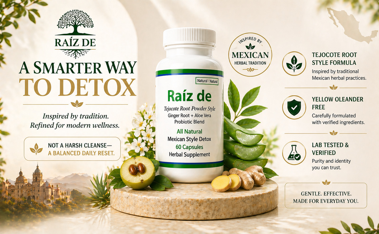 Raiz DE All Natural Mexican Detox w Hawthorn Root Tejocot Powder and Ginger Root