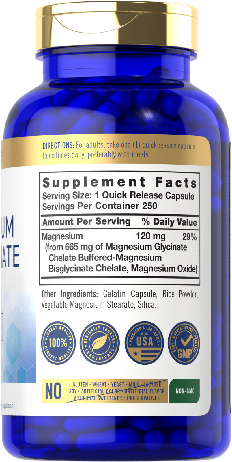 Magnesium Bisglycinate 665mg | 250 Capsules | Buffered Supplement | by Carlyle