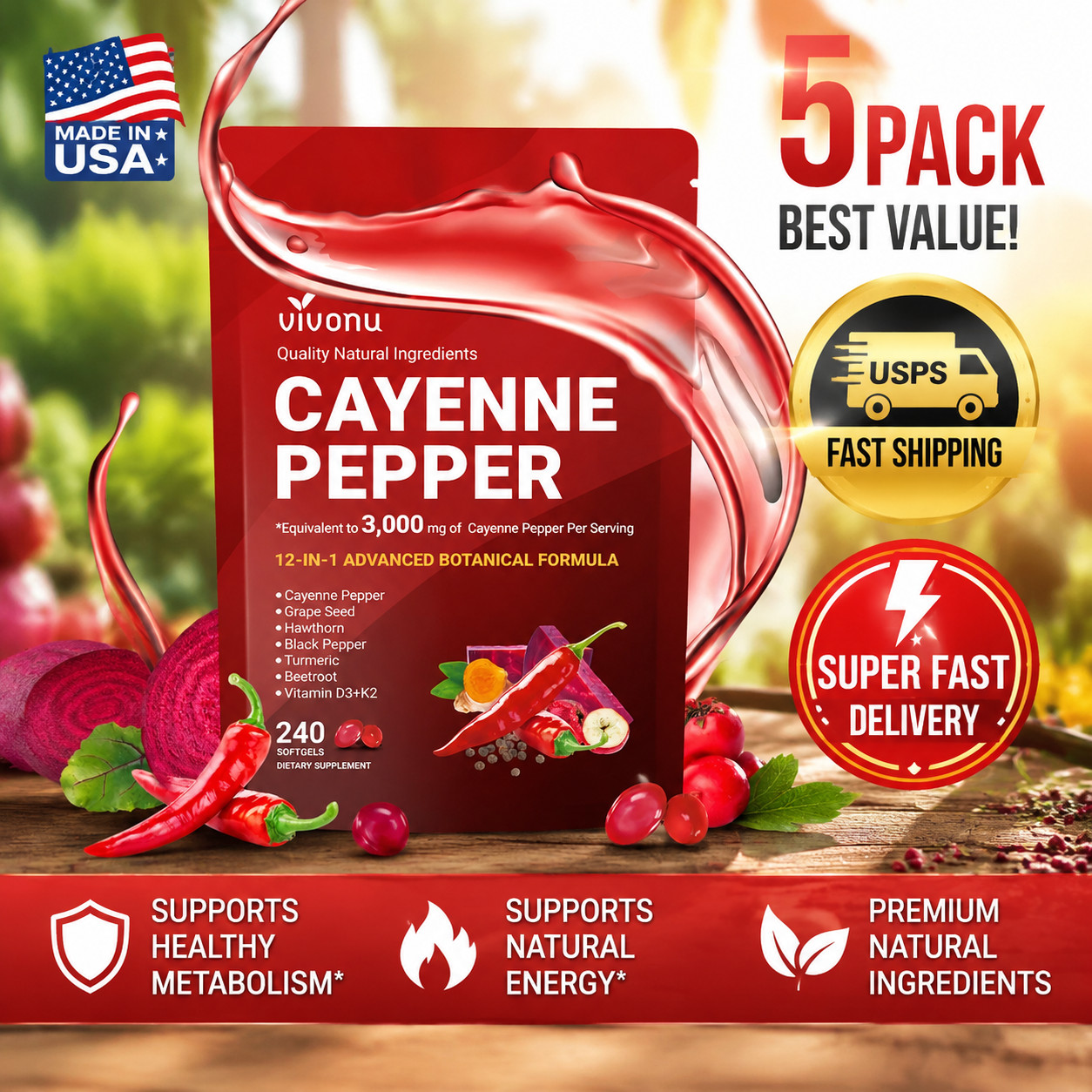 5/3X Cayenne Pepper Softgels for Leg Vein & Circulation Support ,Vascular Health
