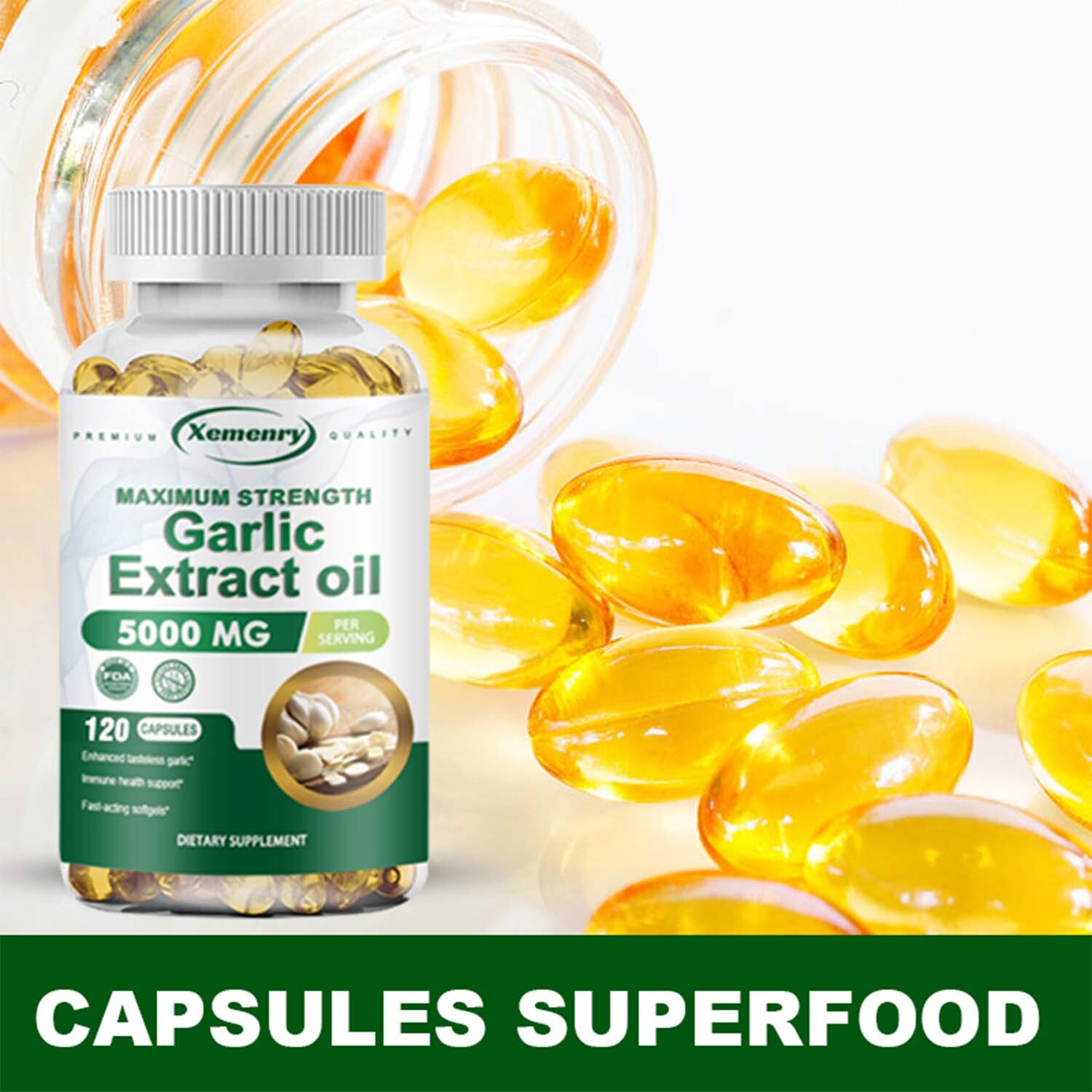 Garlic Extract Oil Capsules 5000mg – Heart Health, Lower Cholesterol Levels
