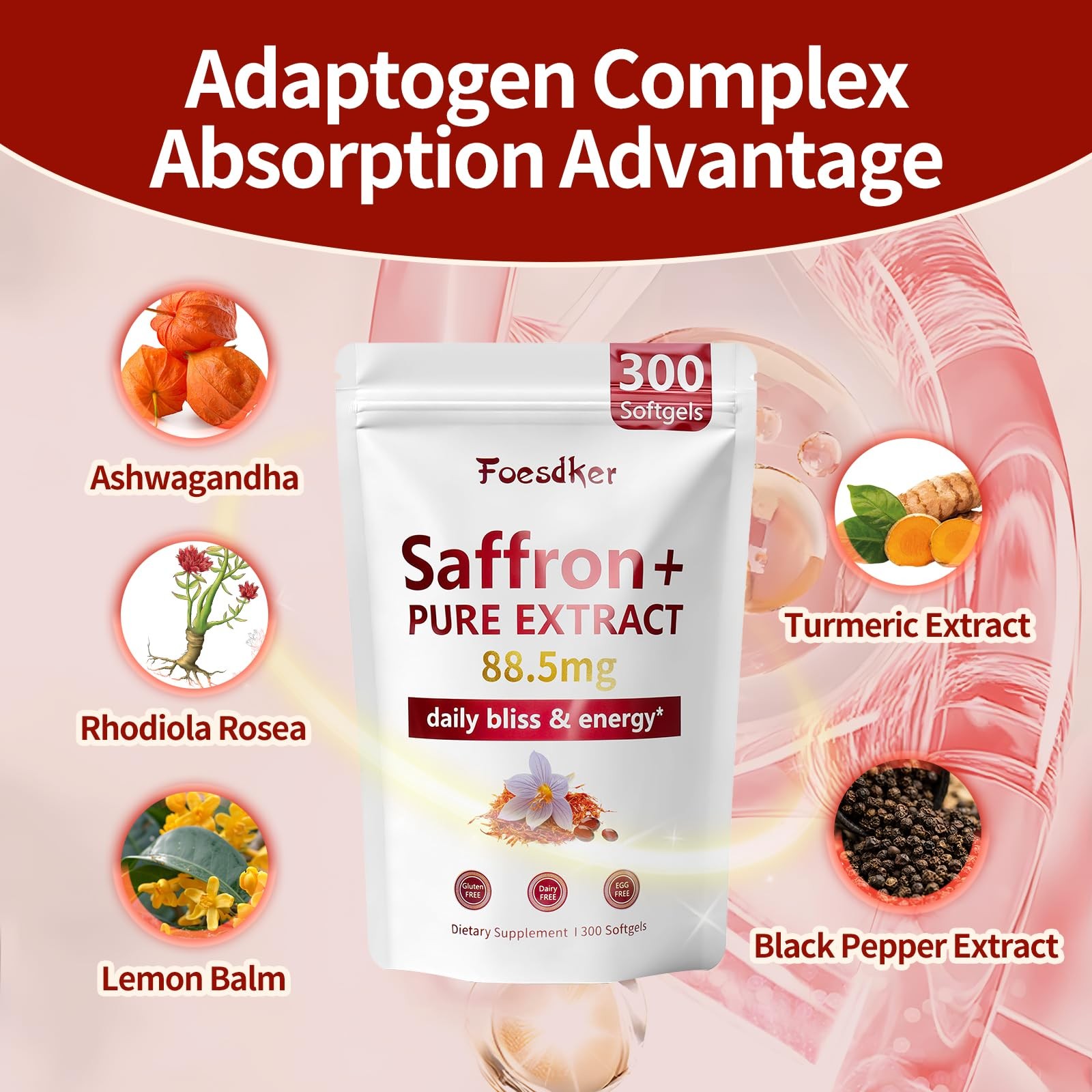 Saffron Extract Softgel Supplements 88.5mg,300 Softgels,5 Month…