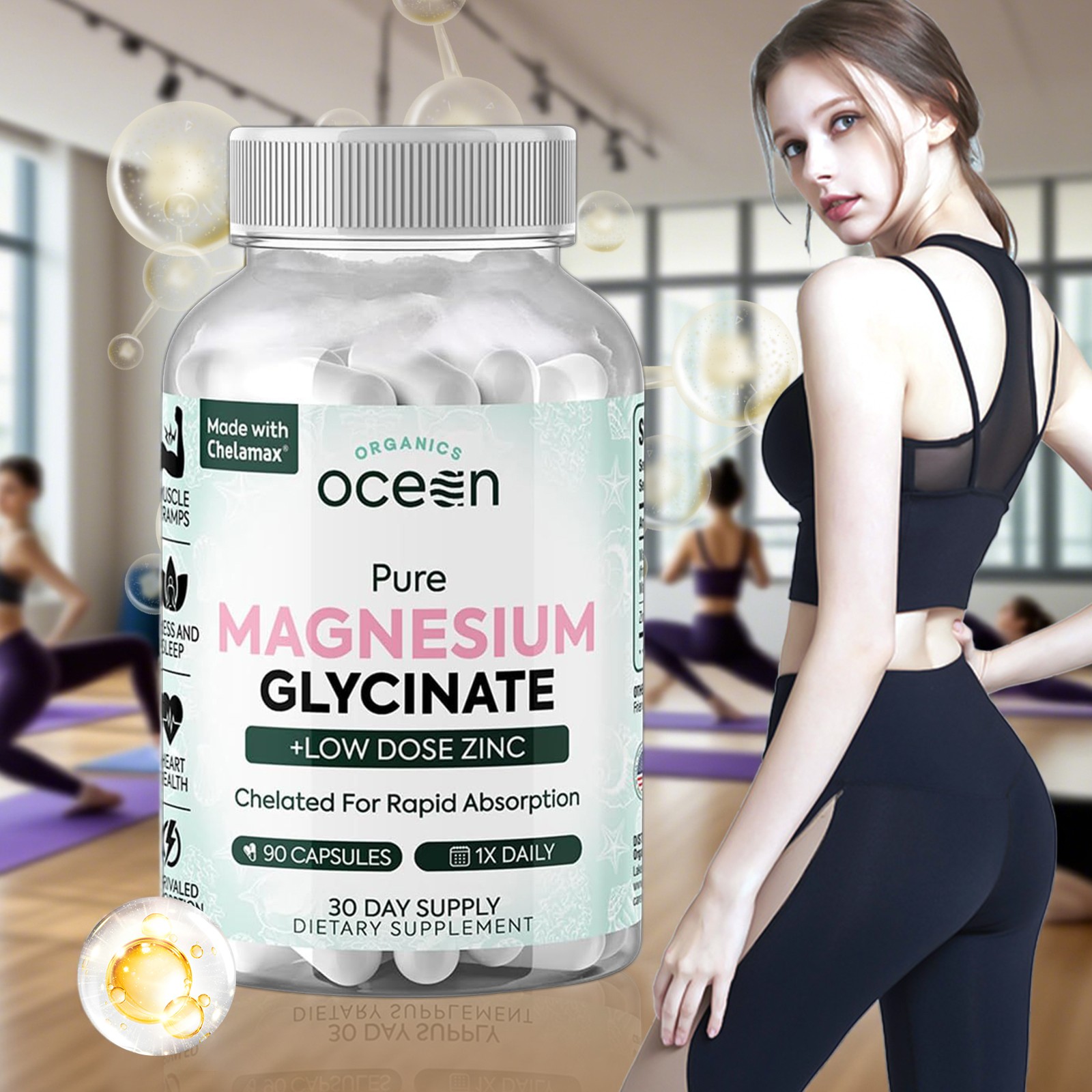 1 Pack Organics Ocean Pure Magnesium Glycinate Low Dose Zinc Chelated 90 Capsule