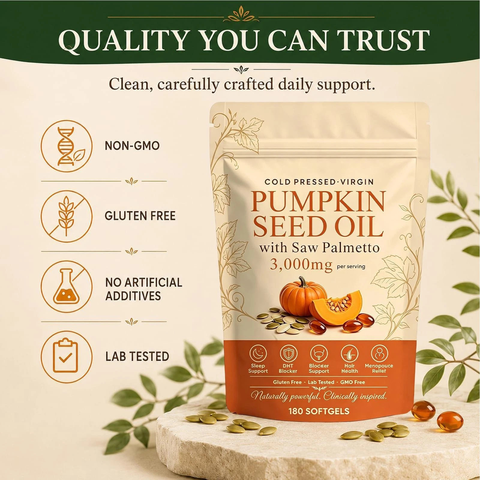 Everly Pumpkin Seed Oil with Saw Palmetto 300 Softgels Cold Pressed Pumpkin
