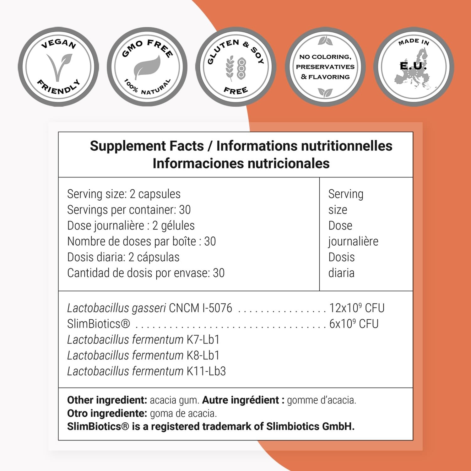 Probiotic Supplement with Lactobacillus Gasseri & SlimBiotics – 60 Capsules