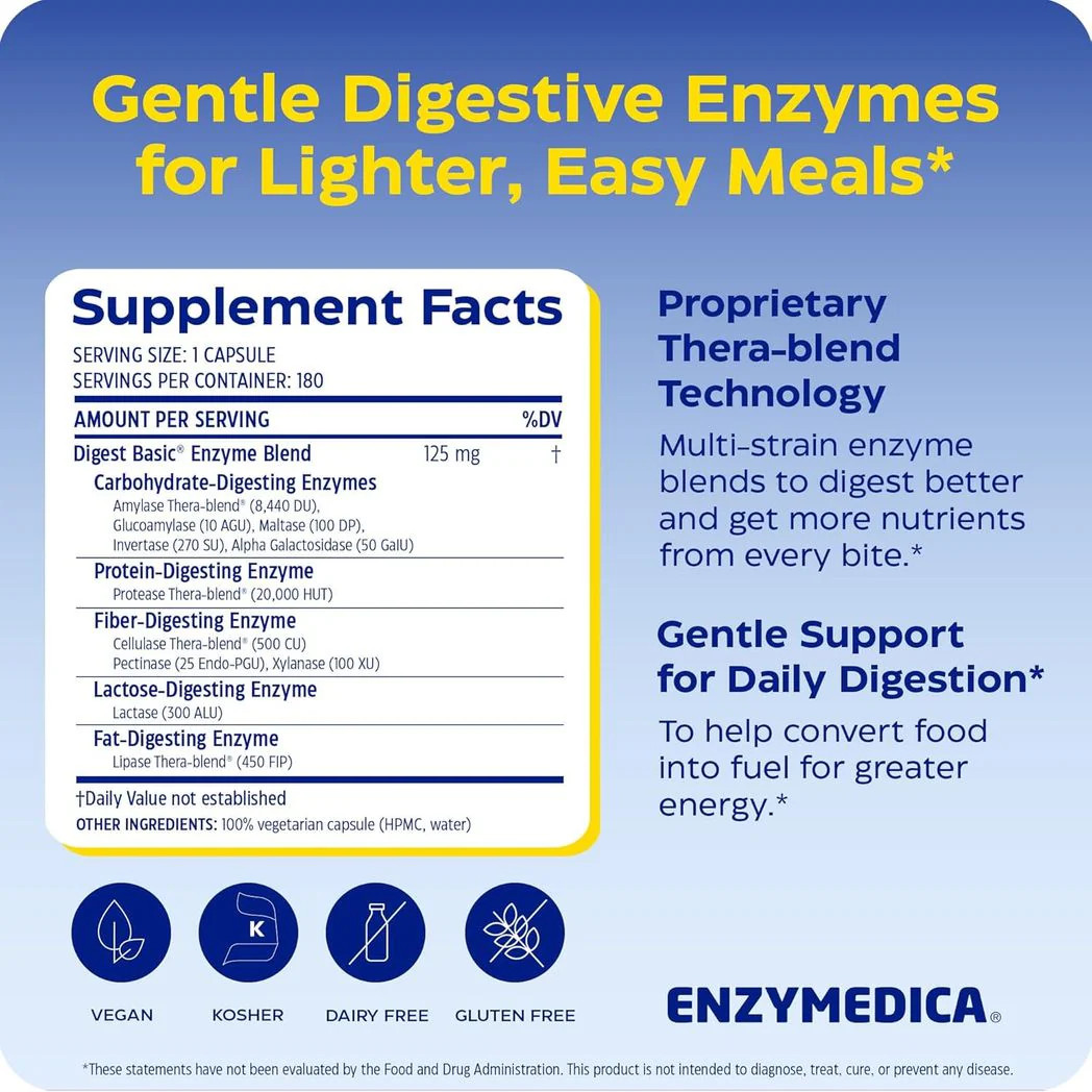 Enzymedica Digest Basic Full Spectrum Digestive Enzymes 180 Capsules