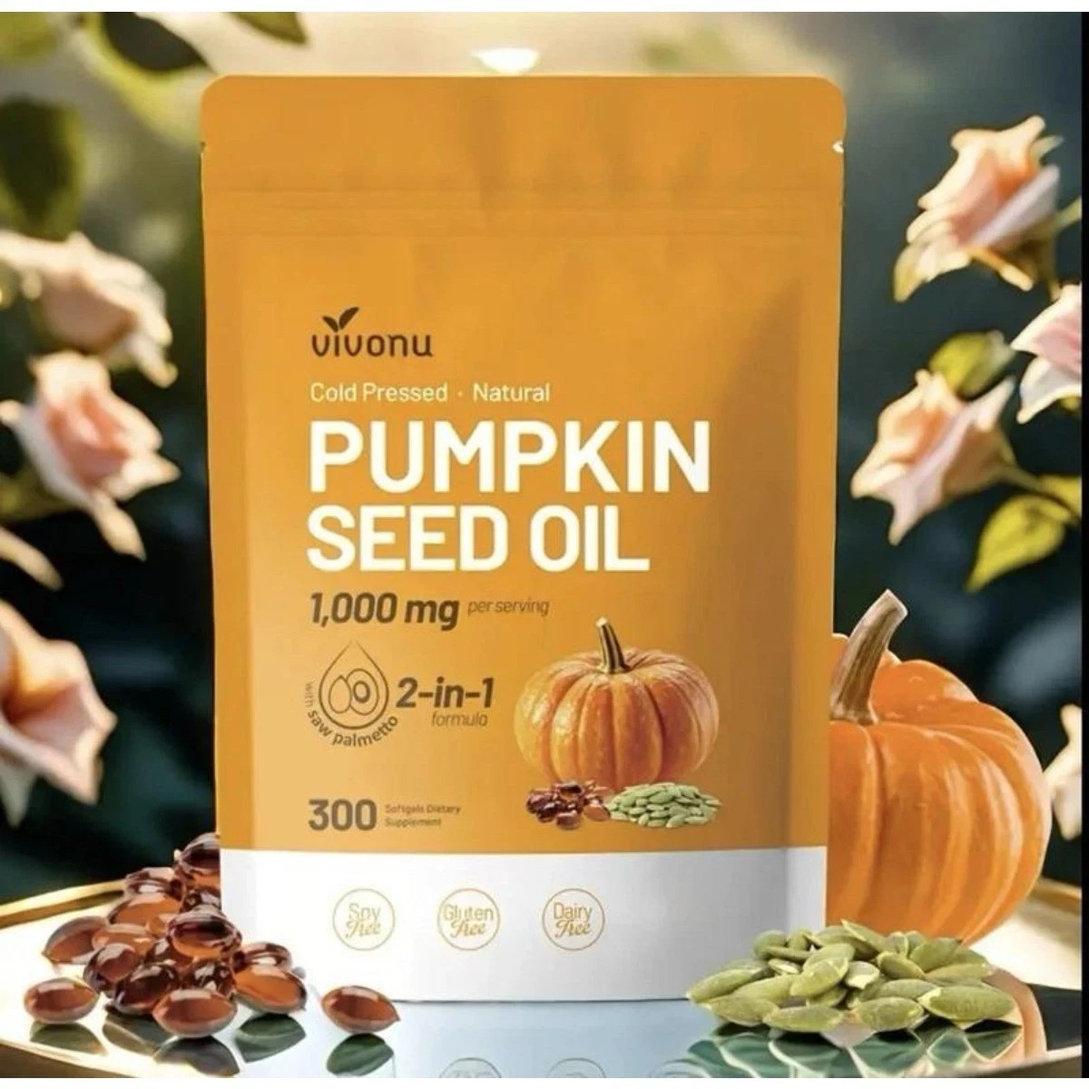 Vivonu Pumpkin Seed Oil 1000mg , Reduce Hair Loss &Support Prostate Health