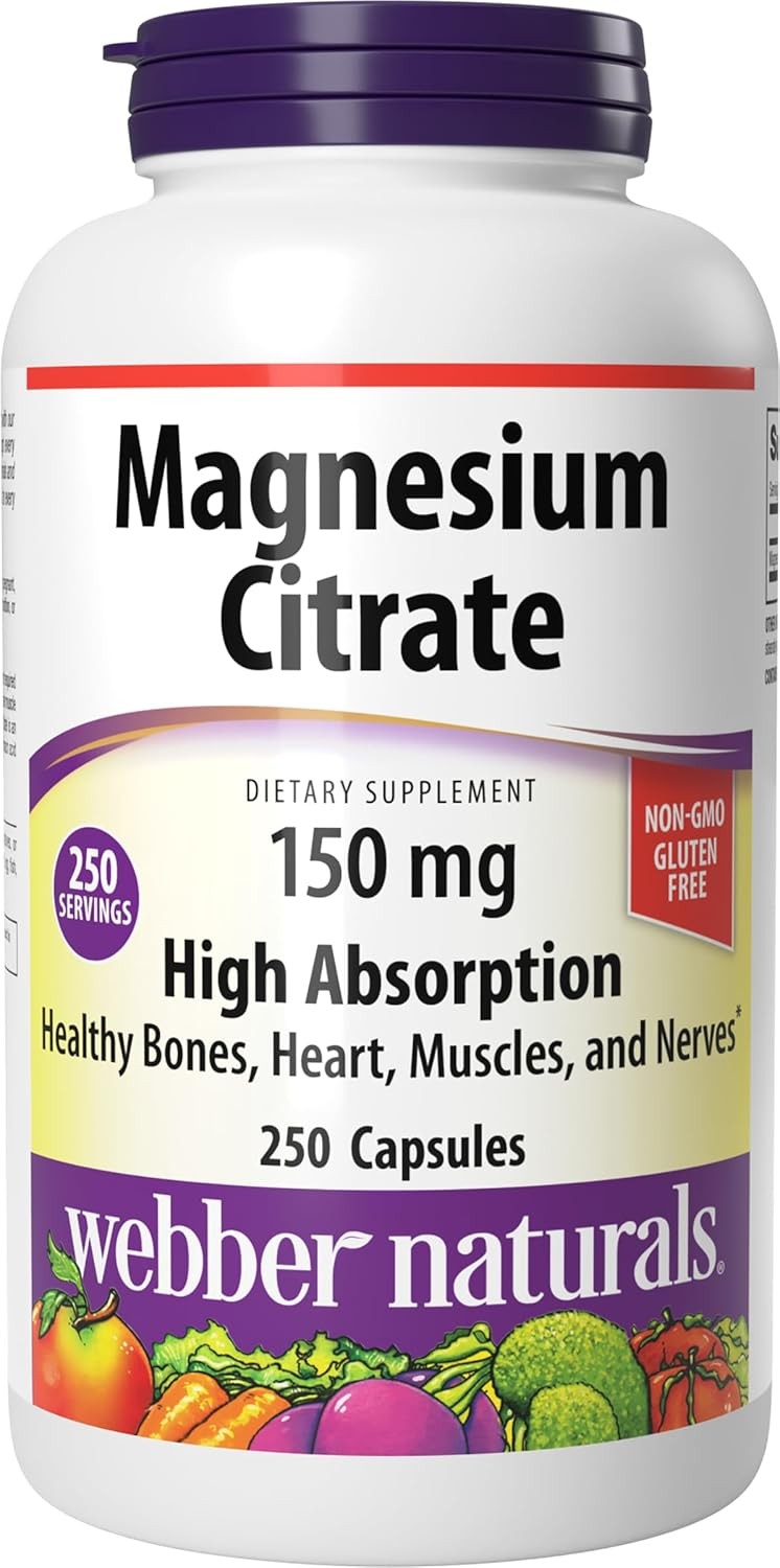 Webber Naturals Magnesium Citrate, 150 mg Per Capsule, 250 Count (Pack of 1)