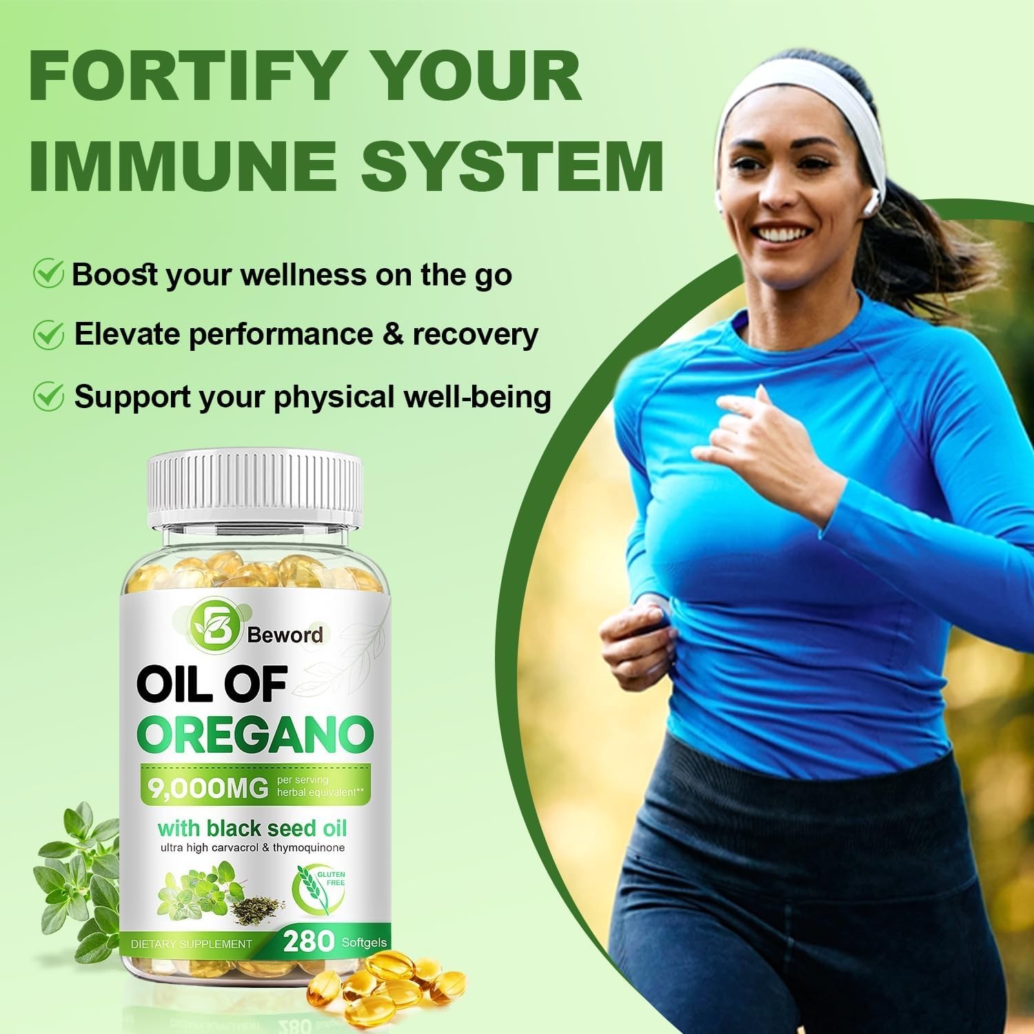BEWORD Oil of Oregano with Black Seed Oil, 280 Softgels, 2-in-1 Oregano Suppleme