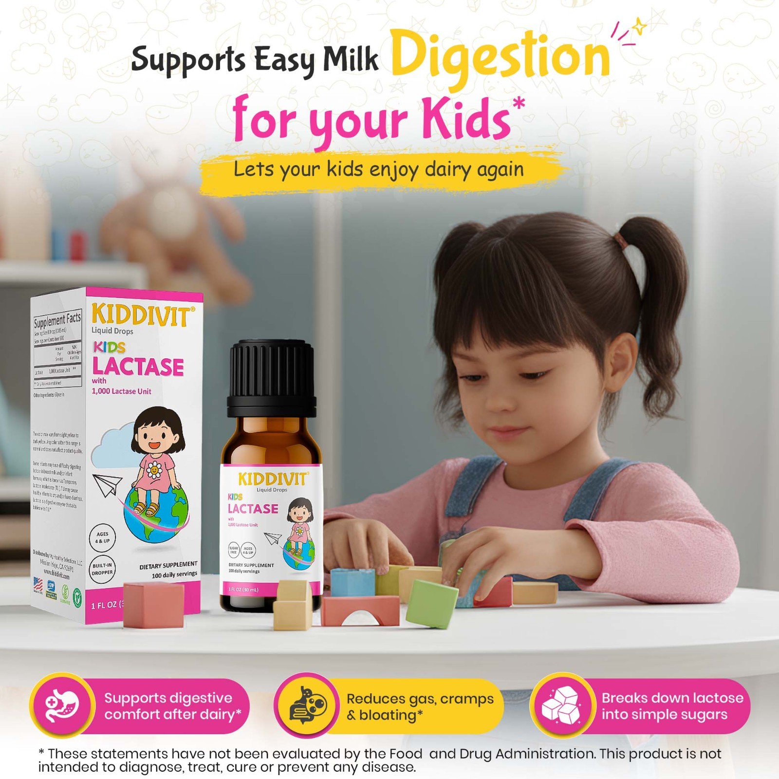 Kiddivit Lactase Kids Liquid Drops 1000 Units – Sugar Free