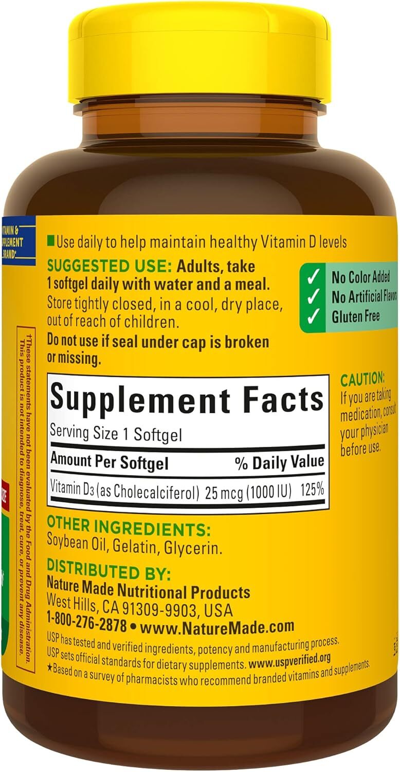 Nature Made Vitamin D3 1000 IU (25 mcg), Dietary 300 Count (Pack of 1)