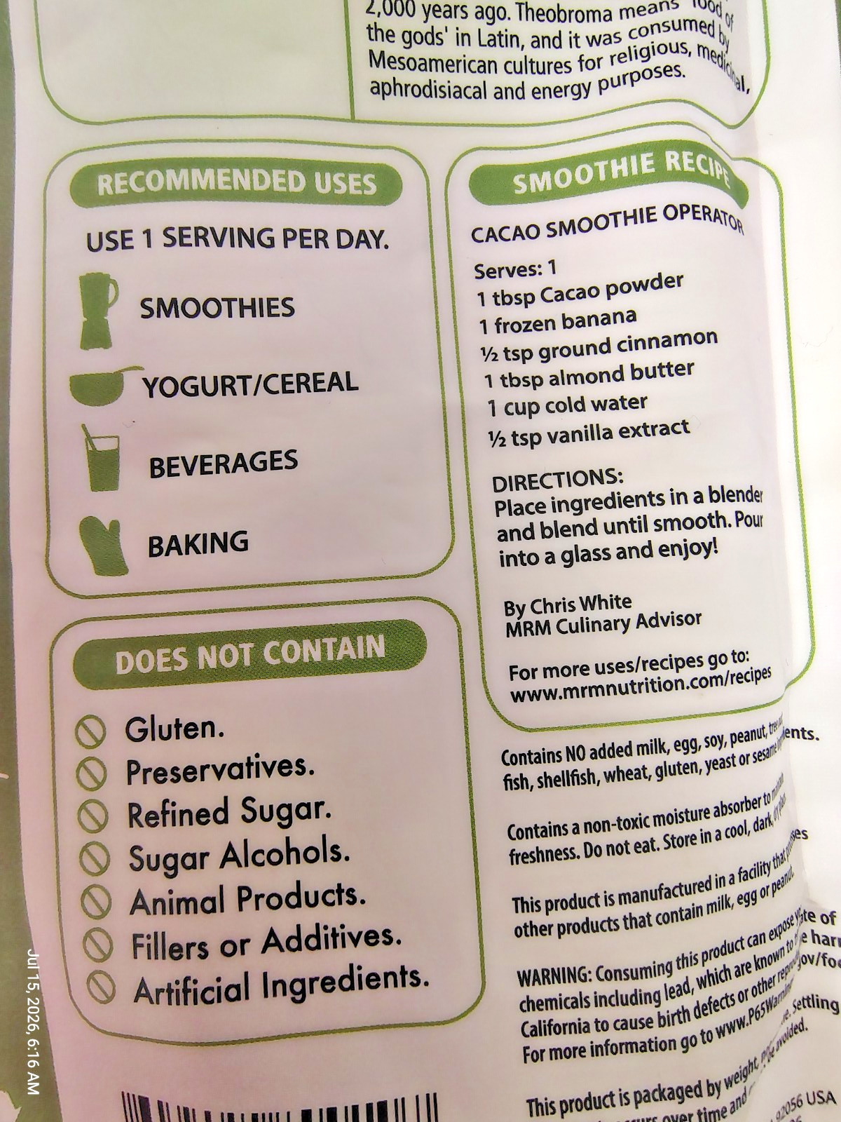2X) Organic FERMENTED CACAO Powder Superfood, 8.5oz, Vegan/Gluten Free, BB 9/28