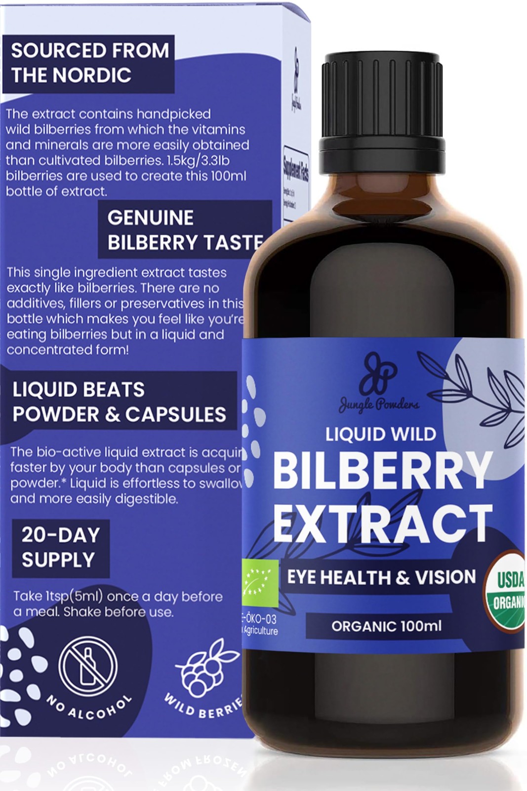 Wild Bilberry Extract for Eyes USDA Organic 3.4oz Bottle of Liquid Bilberry A…
