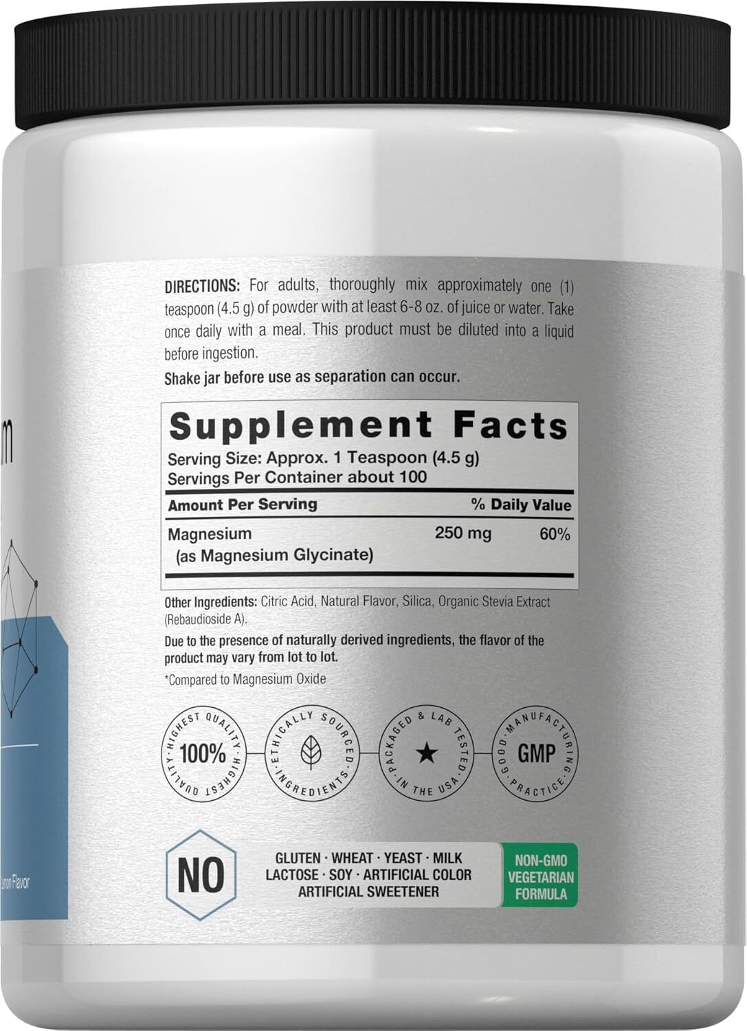 Magnesium Glycinate Powder 1 lb | Lemon Flavor, Non-GMO | by Horbaach
