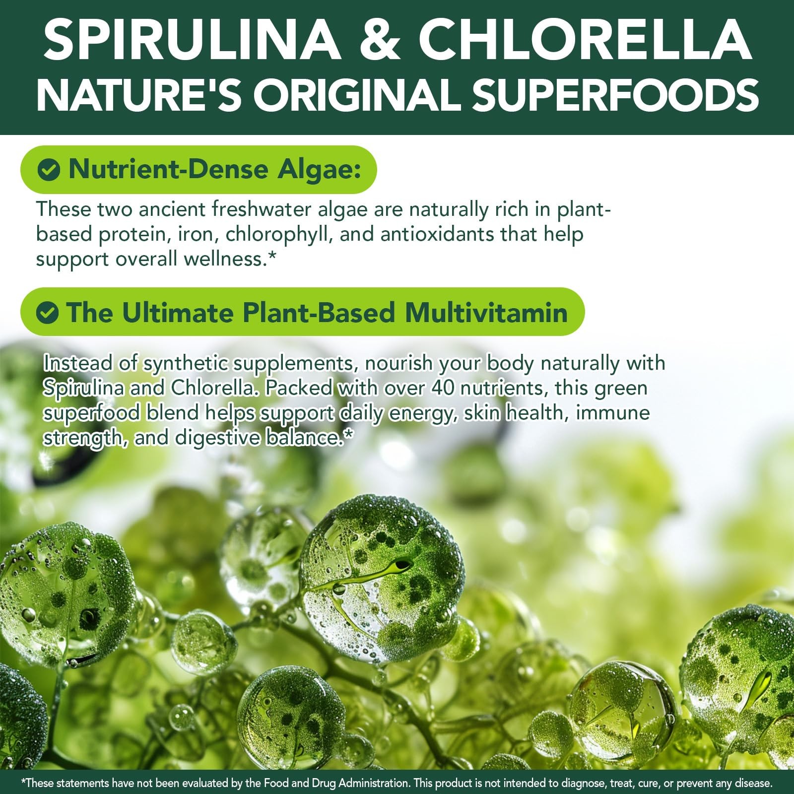 bnHUlMXw Organic Spirulina Chlorella Capsules,Non-GMO 300 Count (Pack of 1)