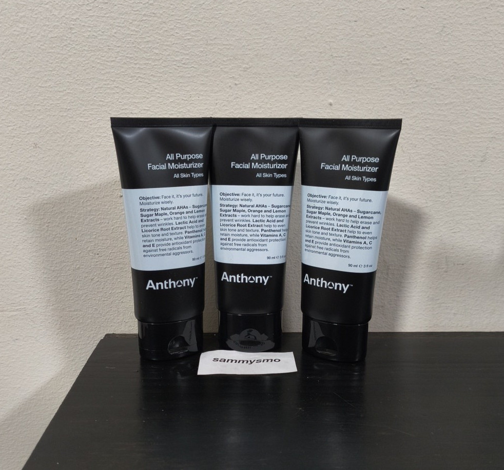 Anthony All Purpose Facial Moisturizer, all skin types, 3 Fl Oz x3