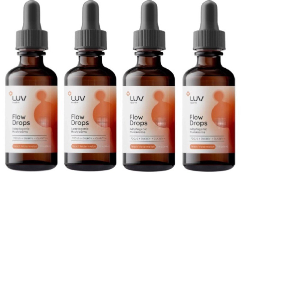 1-5X LUV Health Flow Drops-Adaptogen Mushroom Blend-Peach Watermelon Flavor-1oz~