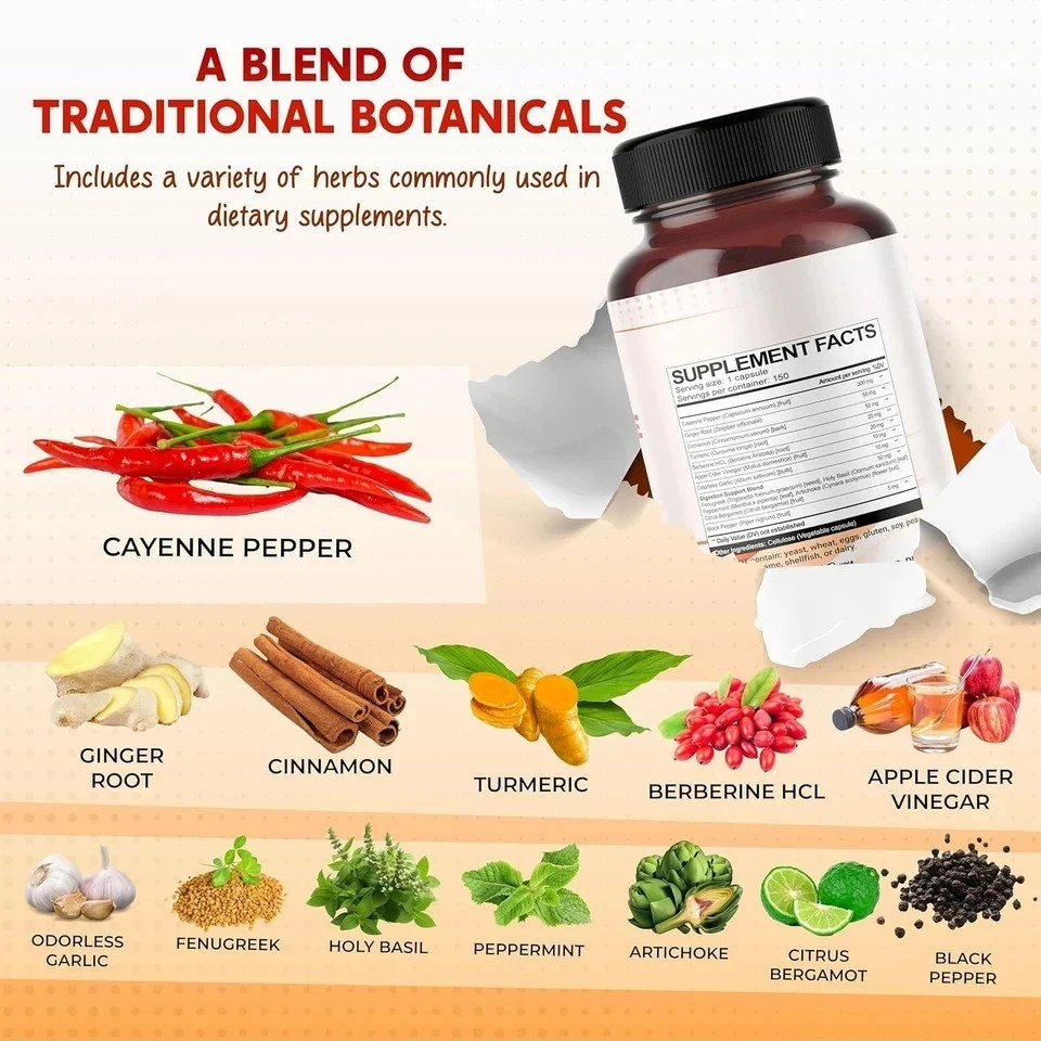 Cayenne Pepper 8000Mg Ginger 3000Mg Turmeric 2500Mg Berberine 2500Mg – Digestion