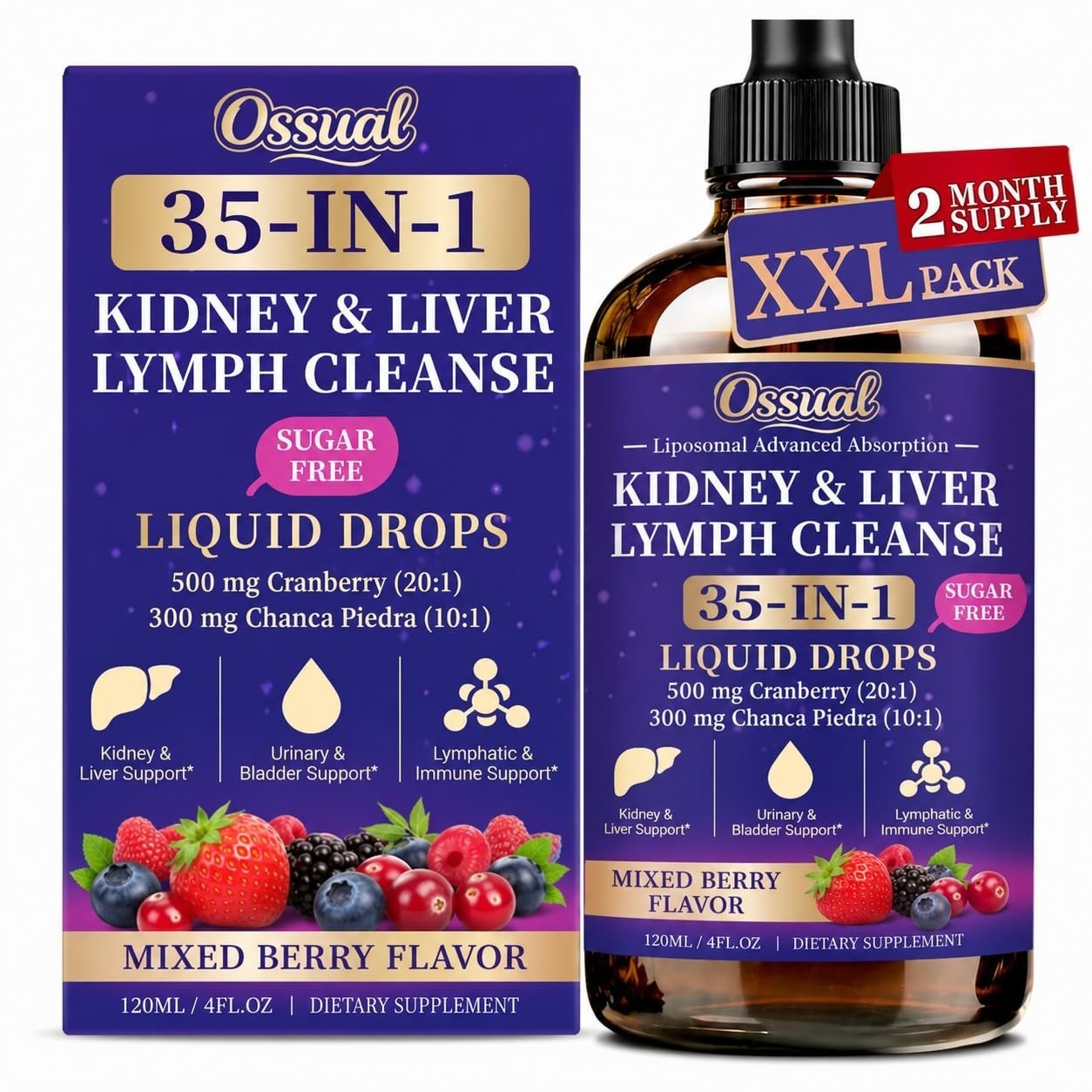 35-in-1 Detox Drops for Kidney & Liver Cleanse – Vegan Lymphatic Support, 4 FL O