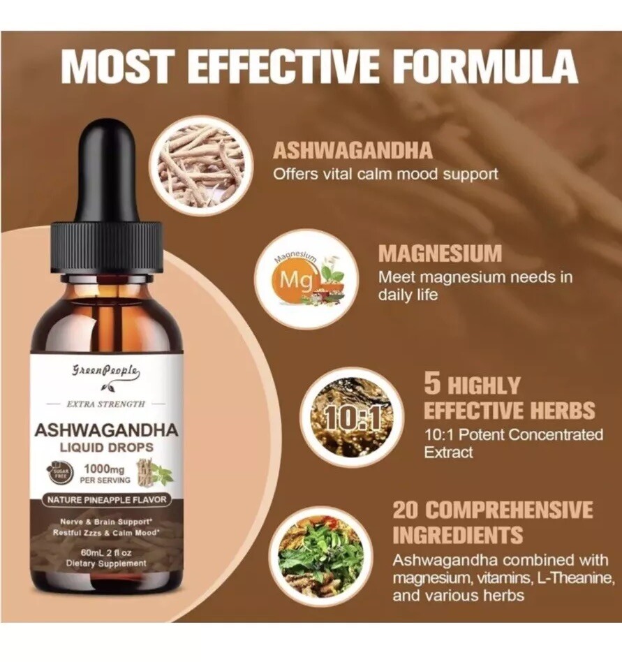 Ashwagandha /Liquid Drops/ Nature Pineapple Flavor /2fl. Oz./ Best By 01/2026